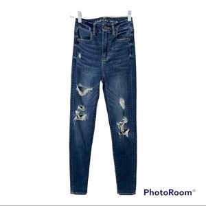 American Eagle Next Lvl Stretch Curvy Super Hi Rise Jegging Size 00 Distressed